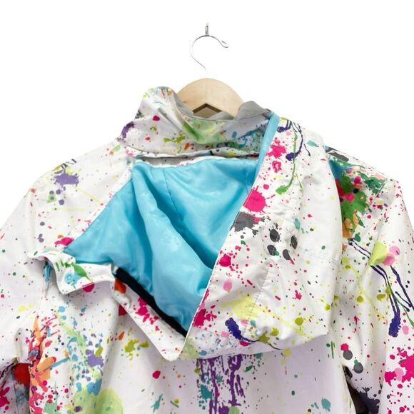 GSOU Snow 10K Waterproof Ski Snowboard Jacket White Paint Splatter Size Large - Picture 10 of 15